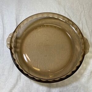 Pyrex 229 Smoke Brown Glass Deep Dish Pie Plate Fluted Edge 24cm USA